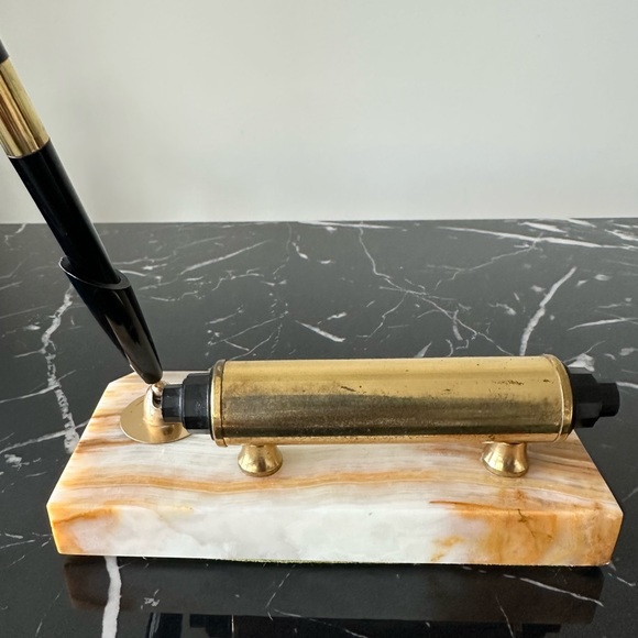 Vintage Onyx Rolling Date Fountain Pen Office Desk Stand Light Natural Patina - Picture 7 of 11